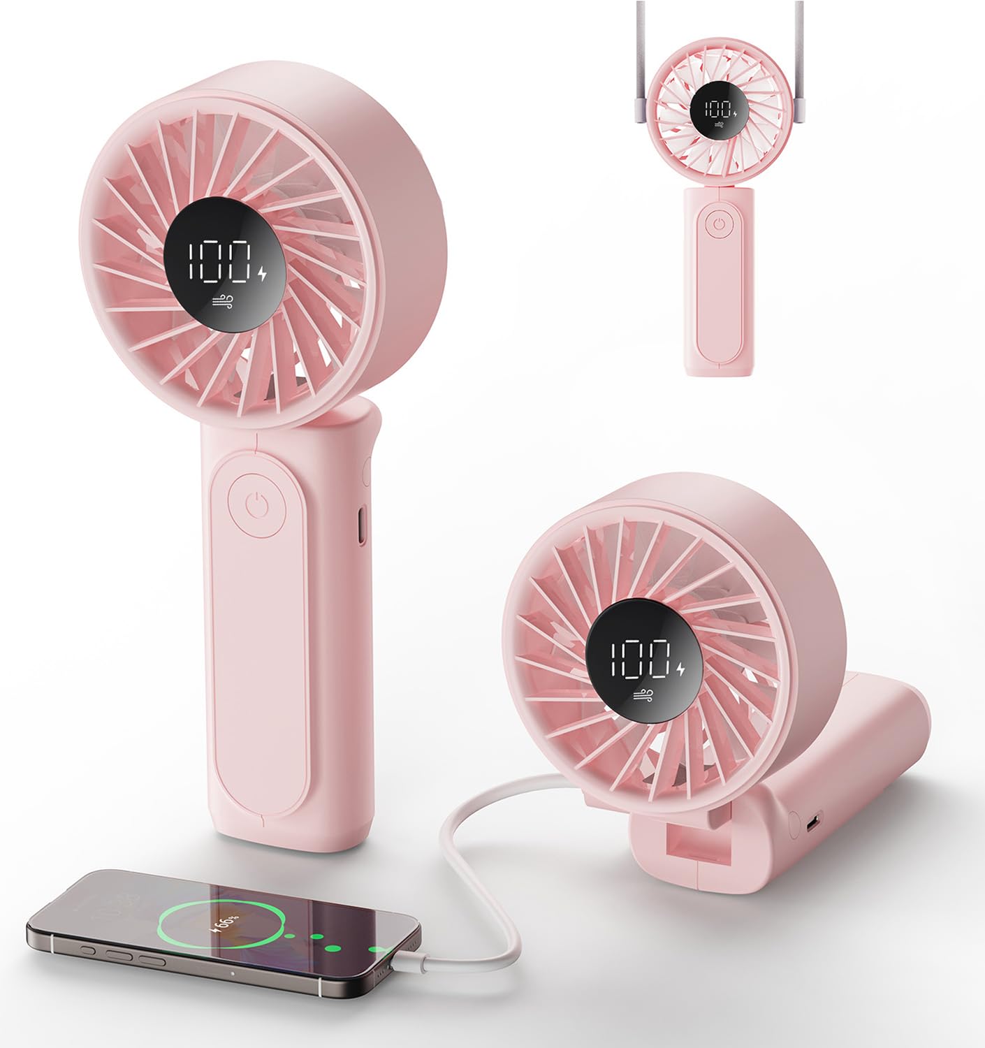 Peiyuu Handheld Fan, Portable Fan, 4000mAh Rechargeable Personal, 180° Foldable Mini Desk Fan with 6 Wind Speed, LCD Digital Display, Lanyard as Neck, Ultra Quiet, Pocket Size for Indoor Outdoor
