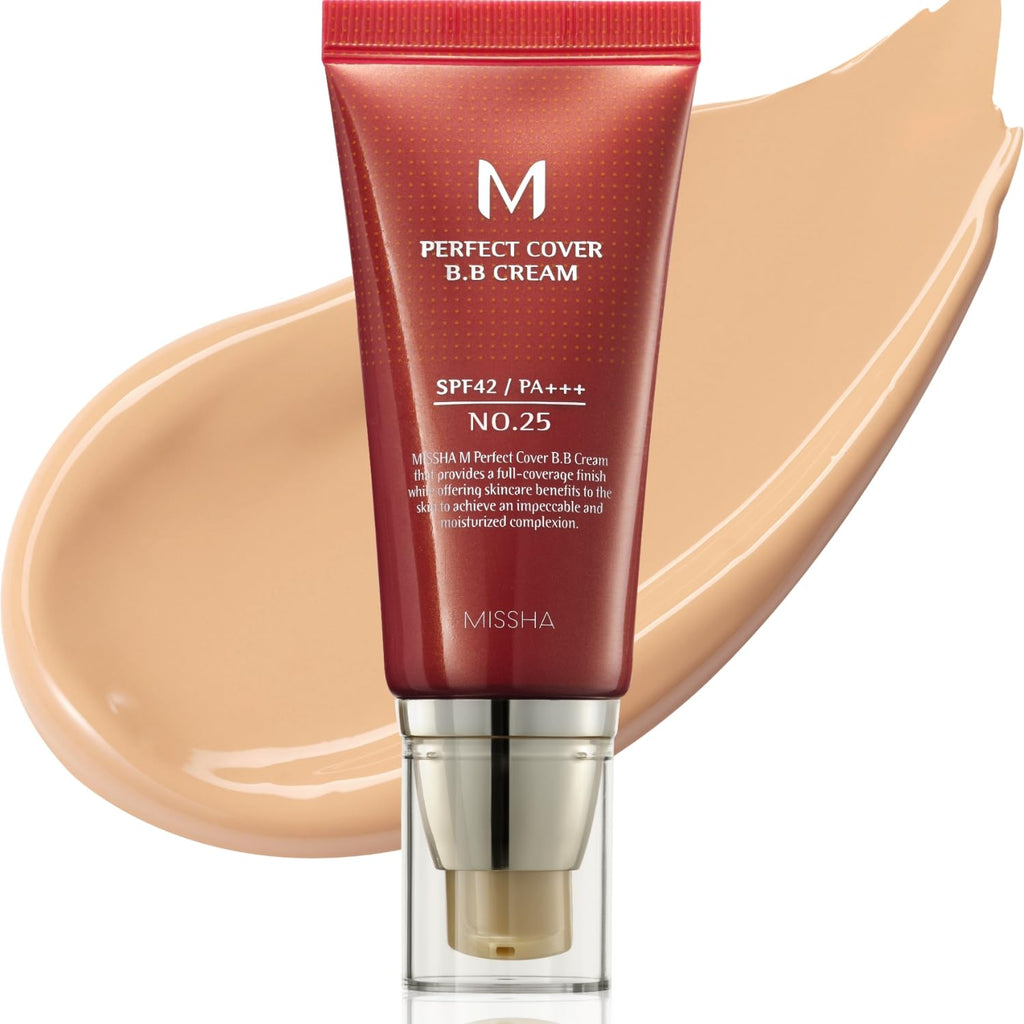MISSHA M Perfect Cover BB Cream No.27 Honey Beige - Medium with Neutral/Warm Undertone SPF 42 PA +++ 1.69 Fl Oz - Tinted Moisturizer for face with SPF