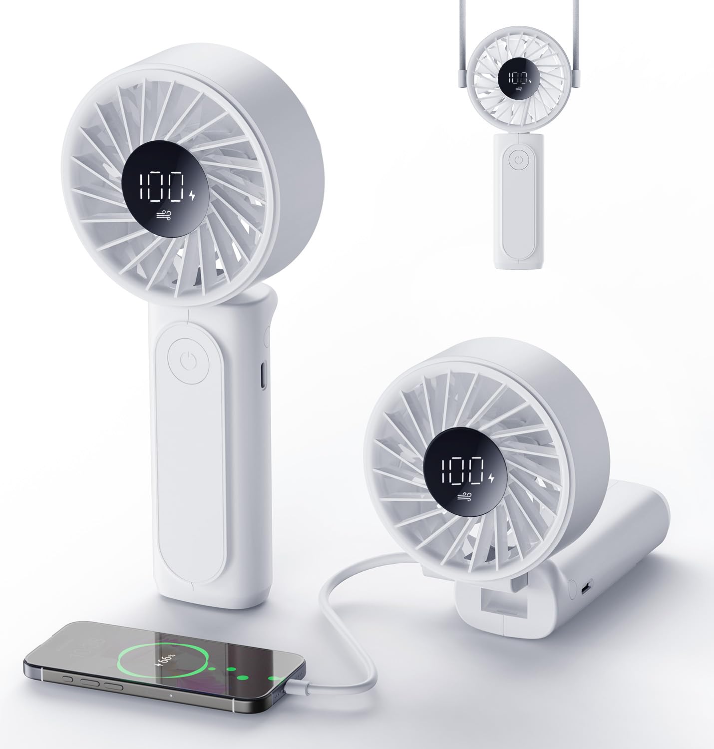 Peiyuu Handheld Fan, Portable Fan, 4000mAh Rechargeable Personal, 180° Foldable Mini Desk Fan with 6 Wind Speed, LCD Digital Display, Lanyard as Neck, Ultra Quiet, Pocket Size for Indoor Outdoor