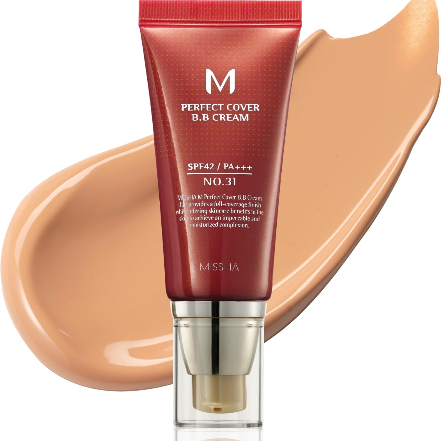 MISSHA M Perfect Cover BB Cream No.27 Honey Beige - Medium with Neutral/Warm Undertone SPF 42 PA +++ 1.69 Fl Oz - Tinted Moisturizer for face with SPF