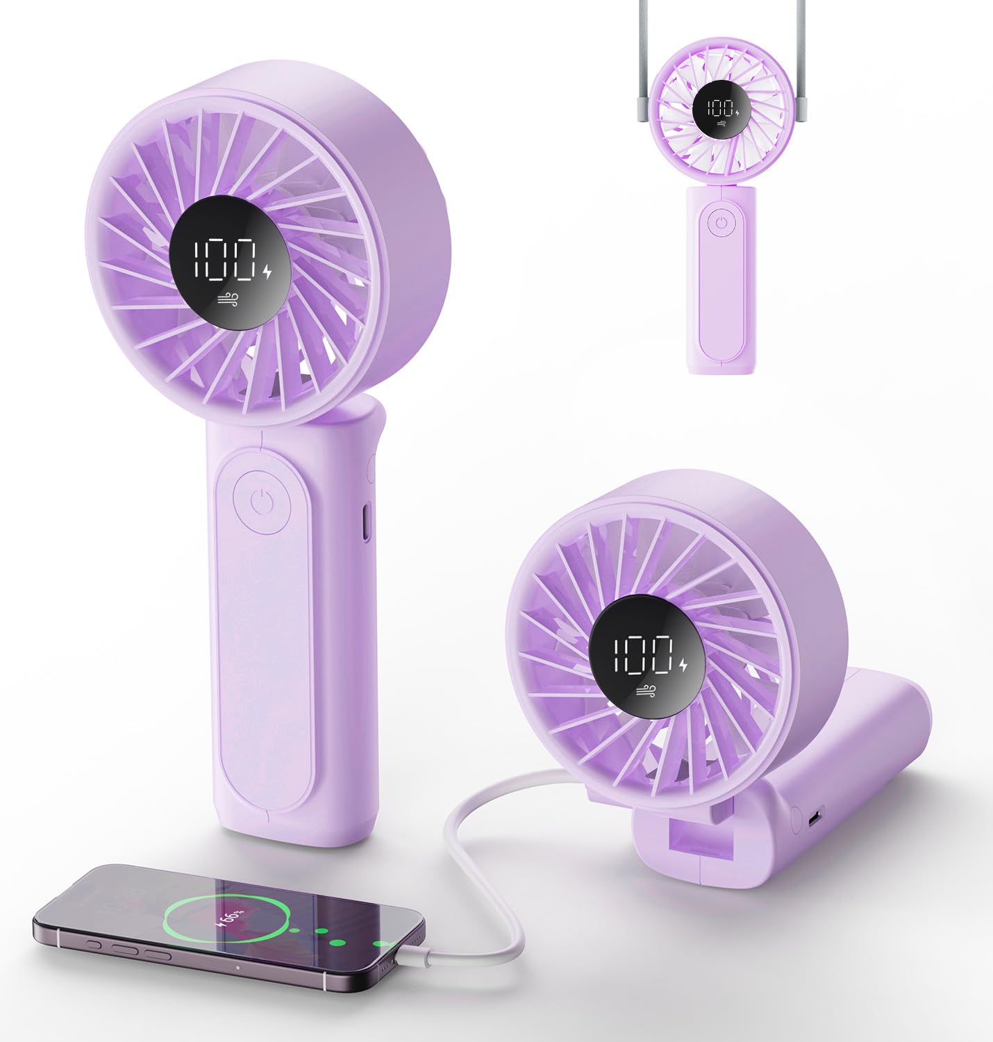 Peiyuu Handheld Fan, Portable Fan, 4000mAh Rechargeable Personal, 180° Foldable Mini Desk Fan with 6 Wind Speed, LCD Digital Display, Lanyard as Neck, Ultra Quiet, Pocket Size for Indoor Outdoor