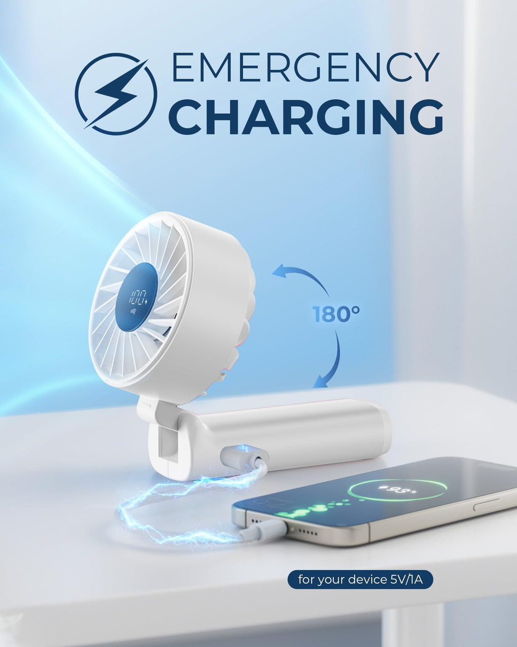Peiyuu Handheld Fan, Portable Fan, 4000mAh Rechargeable Personal, 180° Foldable Mini Desk Fan with 6 Wind Speed, LCD Digital Display, Lanyard as Neck, Ultra Quiet, Pocket Size for Indoor Outdoor