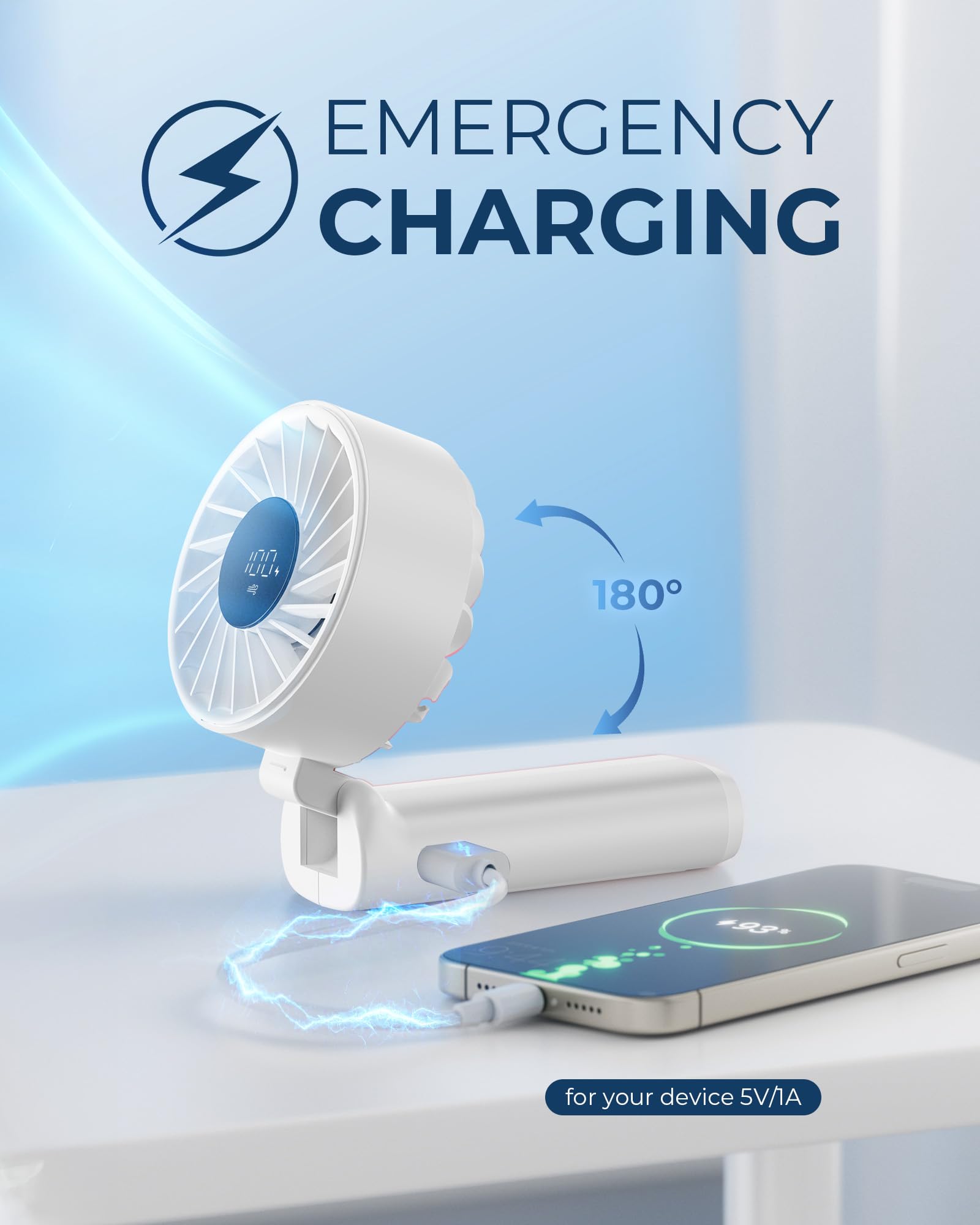 Peiyuu Handheld Fan, Portable Fan, 4000mAh Rechargeable Personal, 180° Foldable Mini Desk Fan with 6 Wind Speed, LCD Digital Display, Lanyard as Neck, Ultra Quiet, Pocket Size for Indoor Outdoor