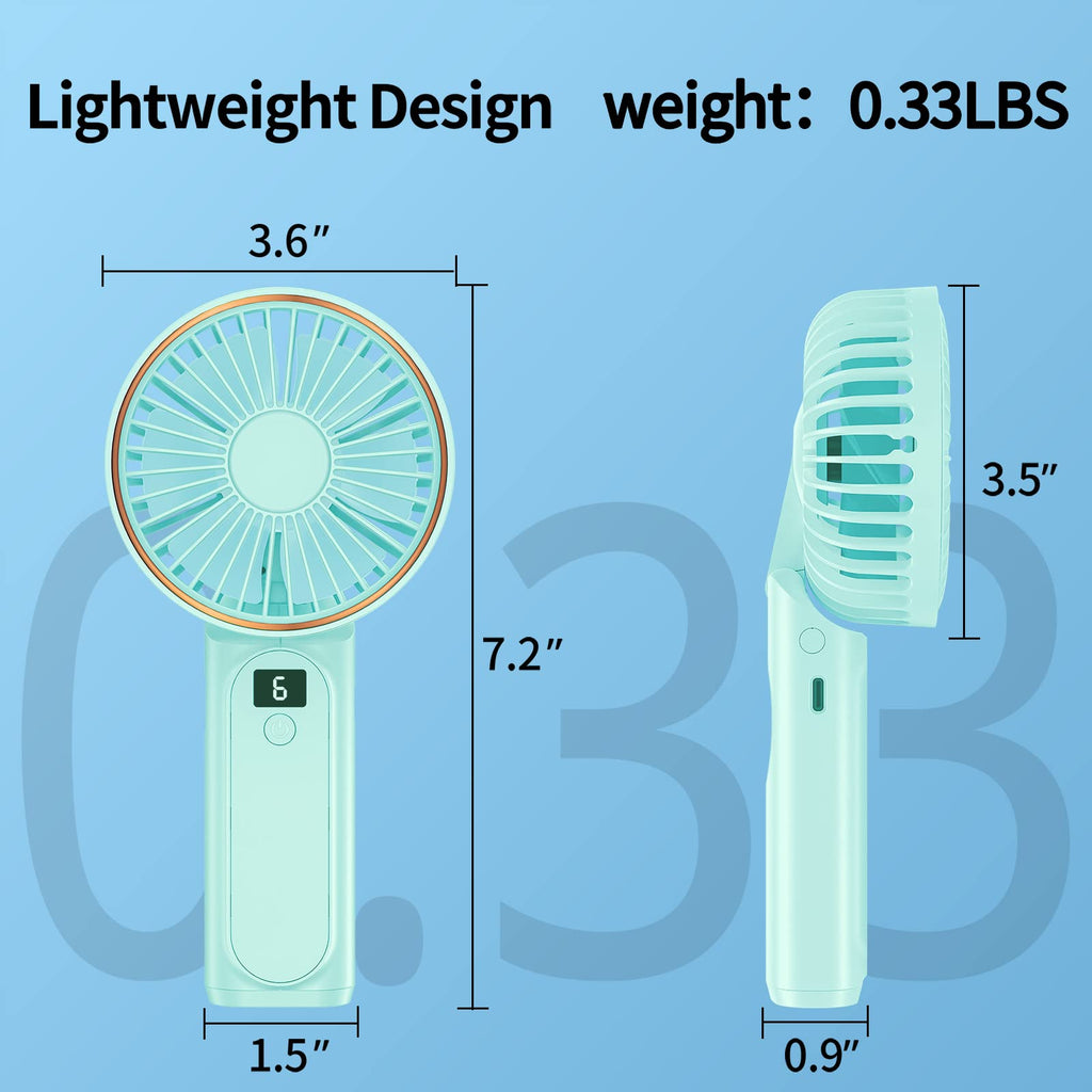 Peiyuu Handheld Fan, Portable Fan, 4000mAh Rechargeable Personal, 180° Foldable Mini Desk Fan with 6 Wind Speed, LCD Digital Display, Lanyard as Neck, Ultra Quiet, Pocket Size for Indoor Outdoor