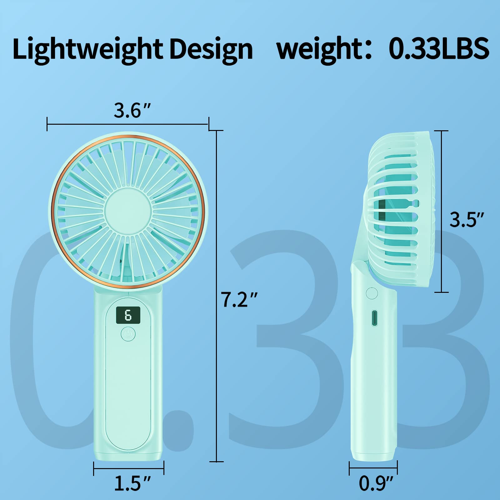 Peiyuu Handheld Fan, Portable Fan, 4000mAh Rechargeable Personal, 180° Foldable Mini Desk Fan with 6 Wind Speed, LCD Digital Display, Lanyard as Neck, Ultra Quiet, Pocket Size for Indoor Outdoor