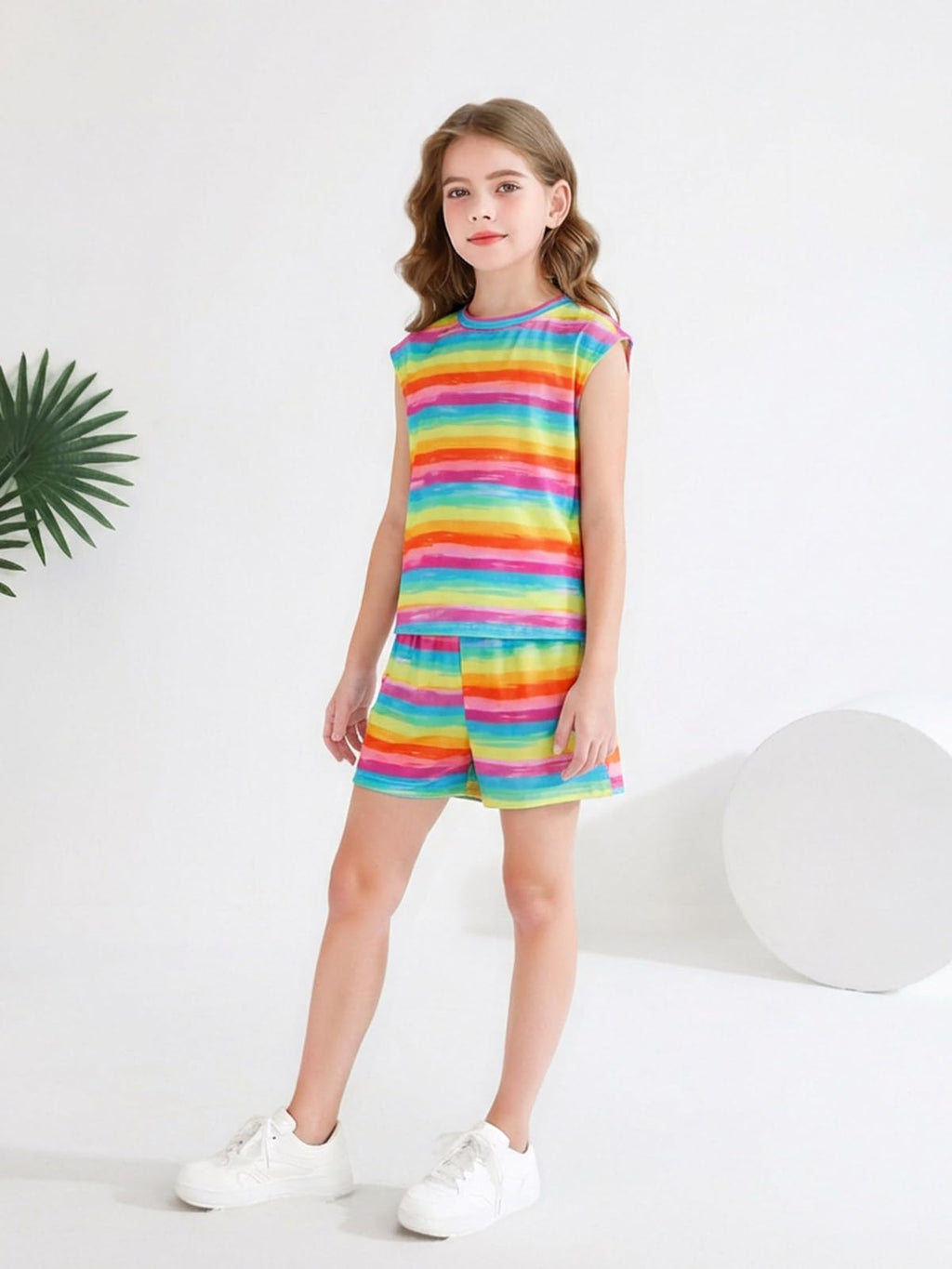 Haloumoning Girls Summer Outfits Casual Lounge Set Cap Sleeve T Shirt and Elastic Waist Shorts 2 Piece Clothing Sets