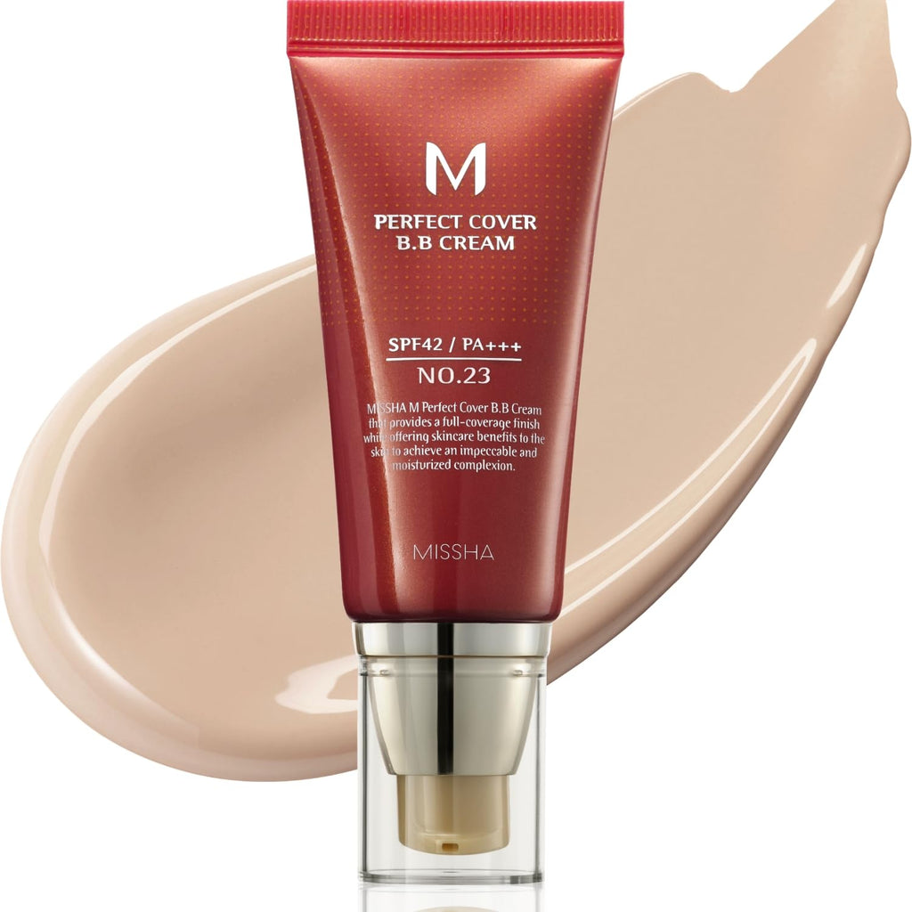 MISSHA M Perfect Cover BB Cream No.27 Honey Beige - Medium with Neutral/Warm Undertone SPF 42 PA +++ 1.69 Fl Oz - Tinted Moisturizer for face with SPF