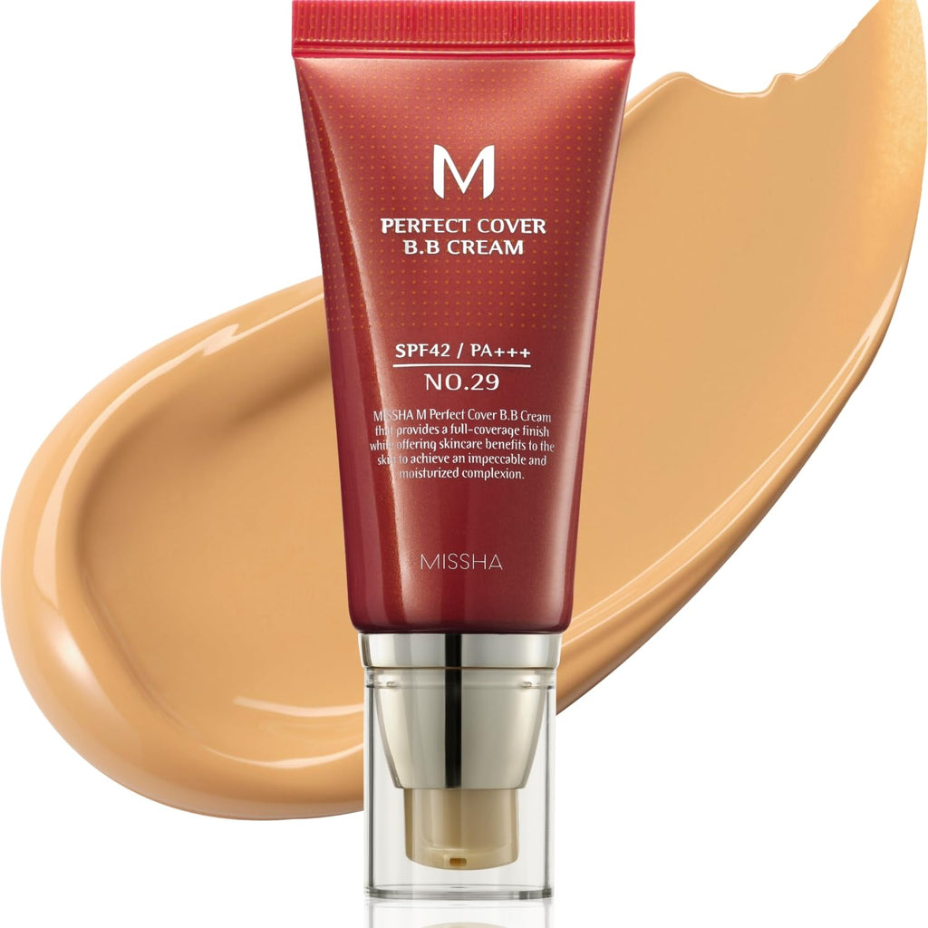 MISSHA M Perfect Cover BB Cream No.27 Honey Beige - Medium with Neutral/Warm Undertone SPF 42 PA +++ 1.69 Fl Oz - Tinted Moisturizer for face with SPF
