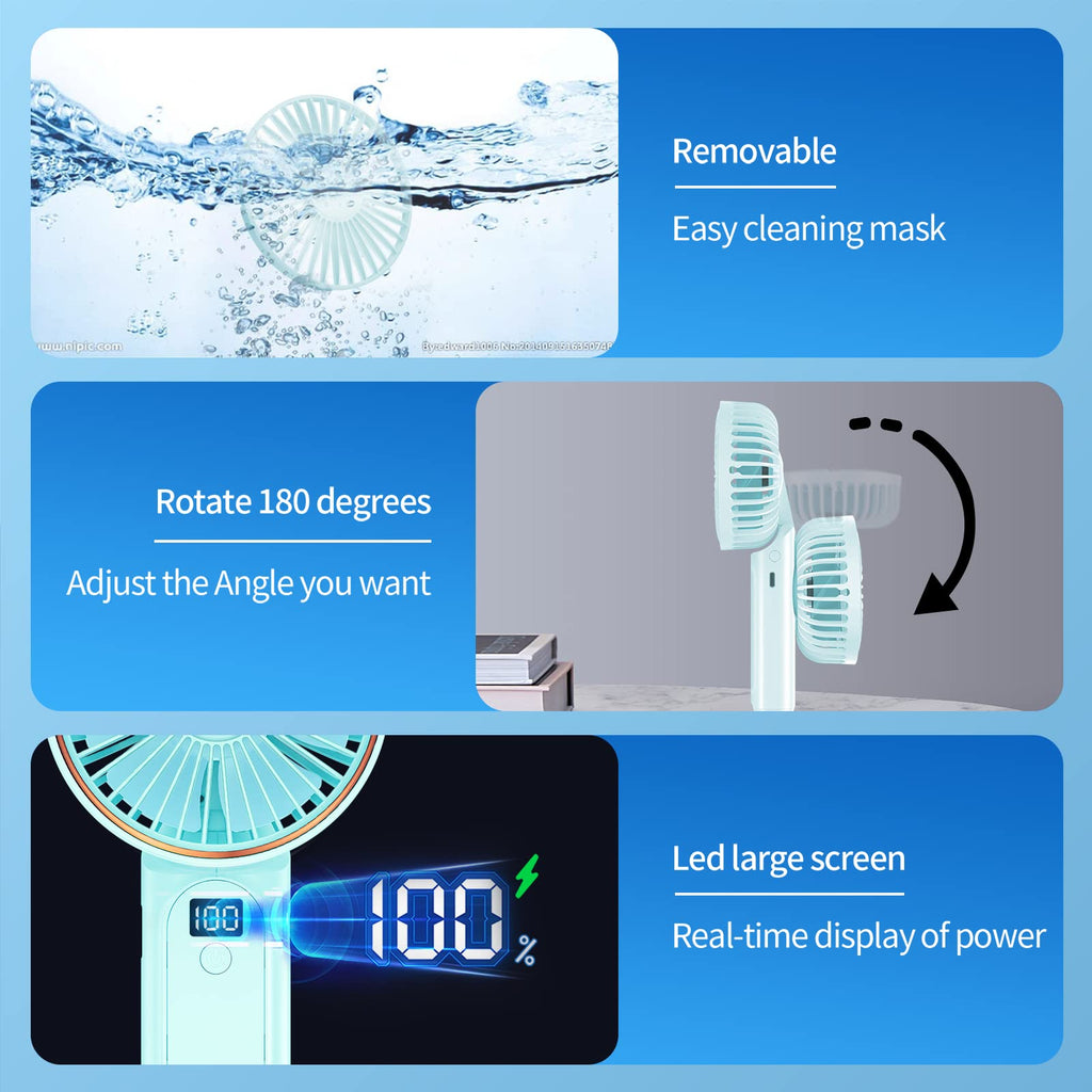 Peiyuu Handheld Fan, Portable Fan, 4000mAh Rechargeable Personal, 180° Foldable Mini Desk Fan with 6 Wind Speed, LCD Digital Display, Lanyard as Neck, Ultra Quiet, Pocket Size for Indoor Outdoor
