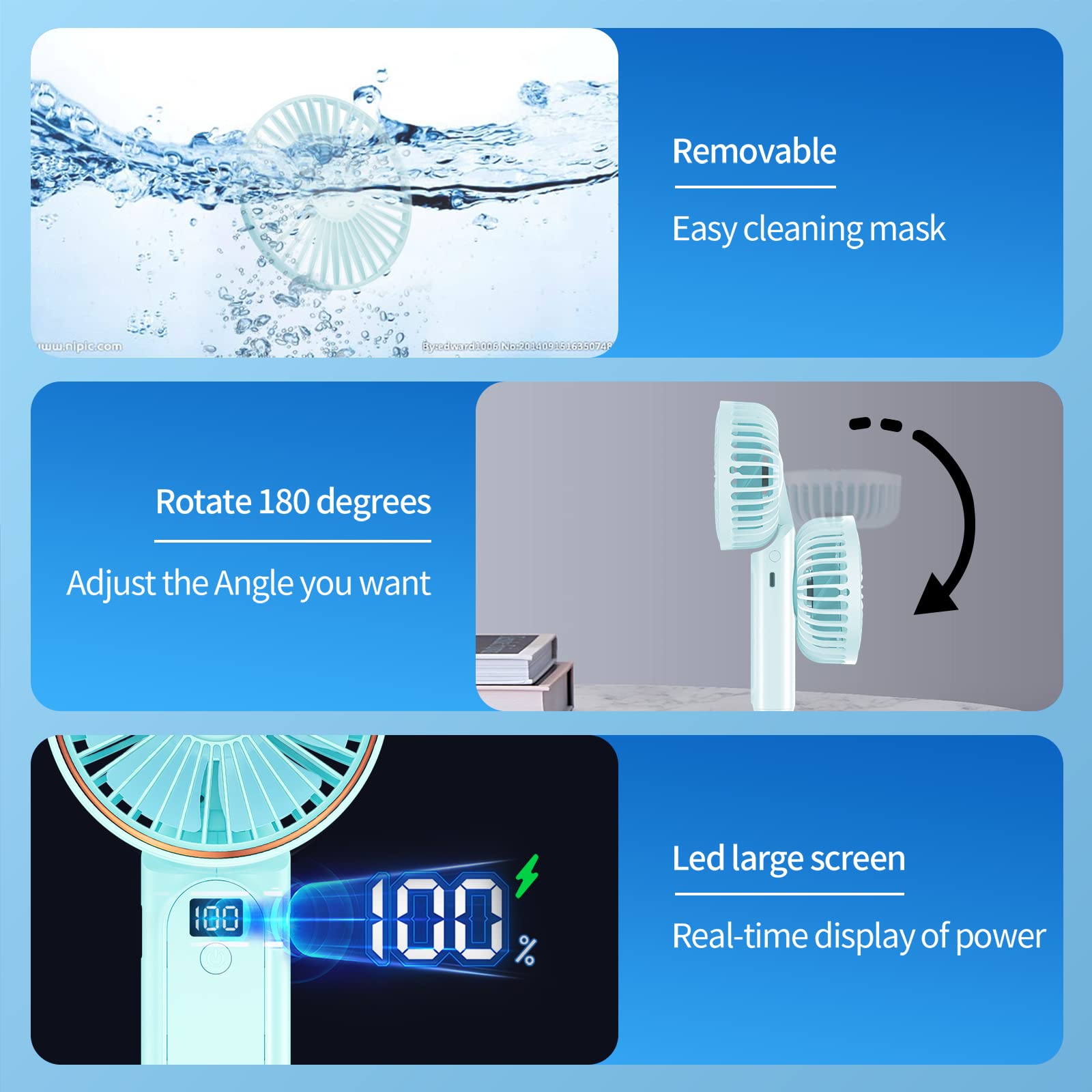 Peiyuu Handheld Fan, Portable Fan, 4000mAh Rechargeable Personal, 180° Foldable Mini Desk Fan with 6 Wind Speed, LCD Digital Display, Lanyard as Neck, Ultra Quiet, Pocket Size for Indoor Outdoor