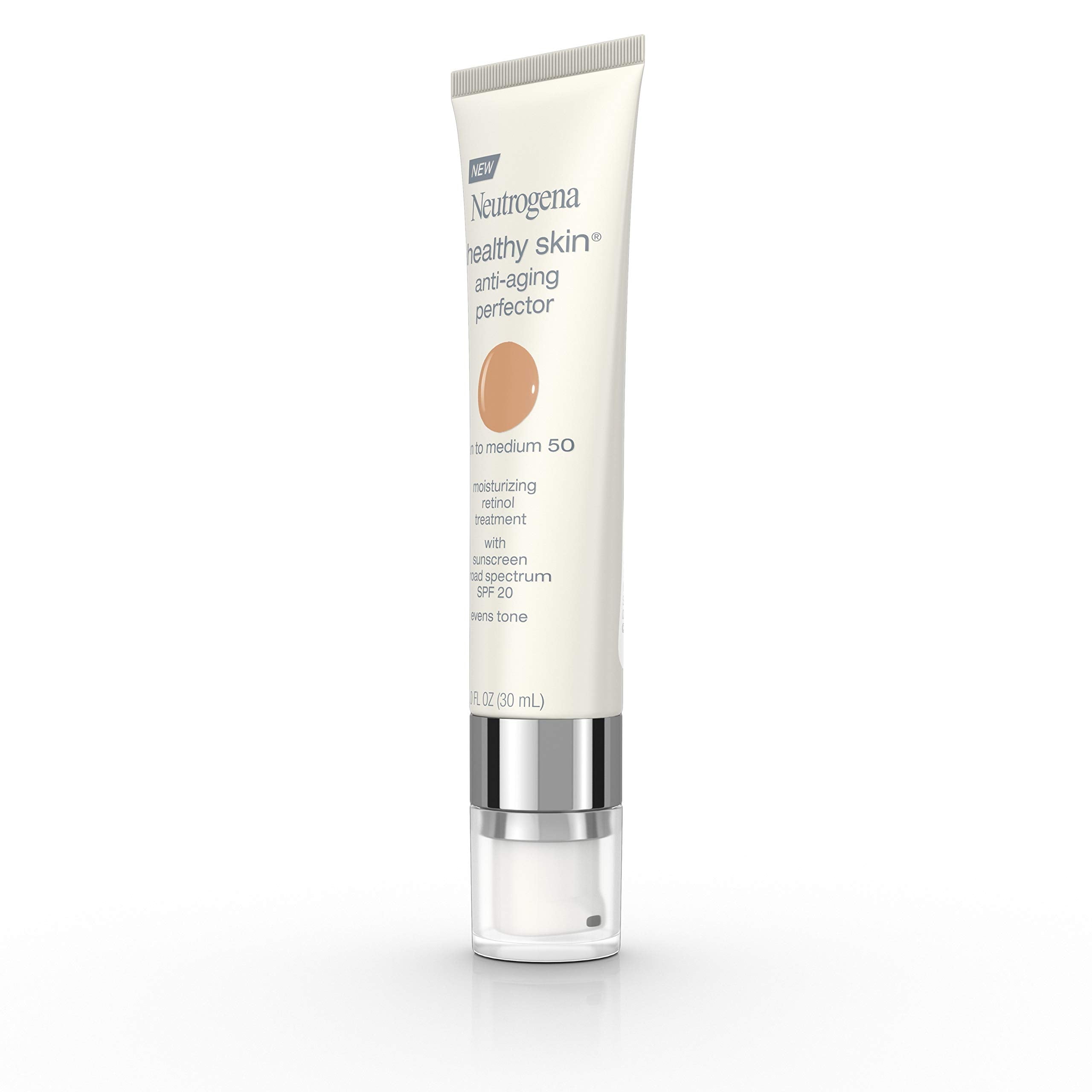 Neutrogena Healthy Skin Anti-Aging Perfector - with Retinol, Tinted Moisturizer with SPF 20 & Sheer Coverage that Smooths Skin Texture & Reduces the Look of Fine Lines, Natural to Tan (40), 1oz (30mL)