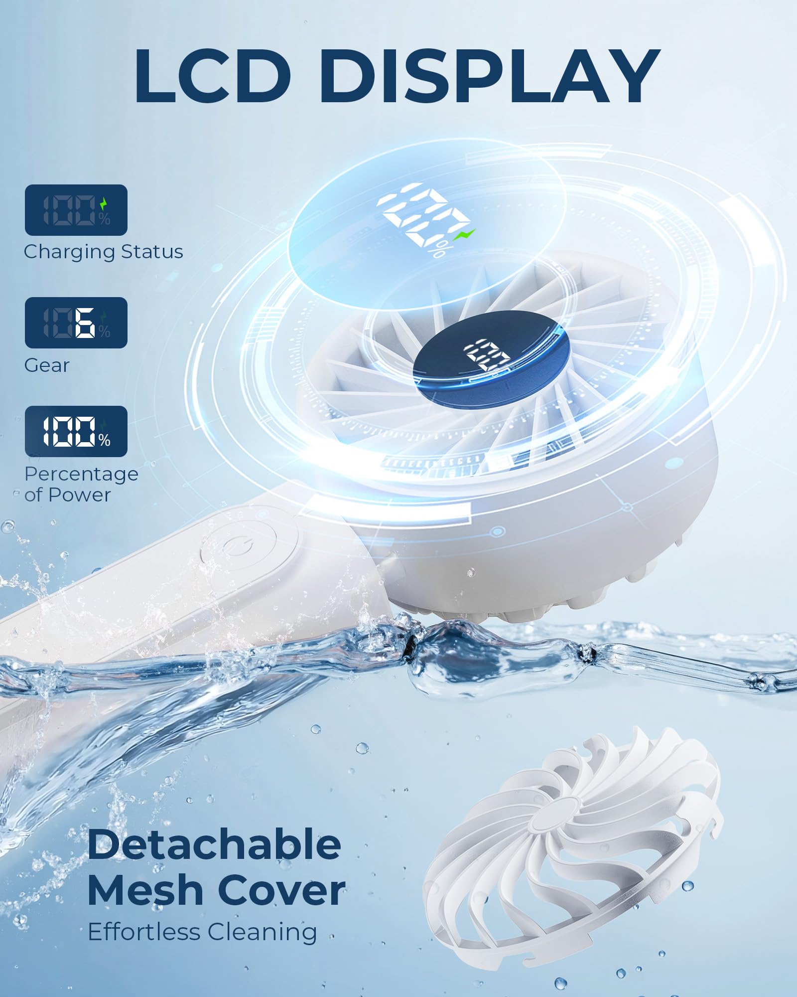 Peiyuu Handheld Fan, Portable Fan, 4000mAh Rechargeable Personal, 180° Foldable Mini Desk Fan with 6 Wind Speed, LCD Digital Display, Lanyard as Neck, Ultra Quiet, Pocket Size for Indoor Outdoor