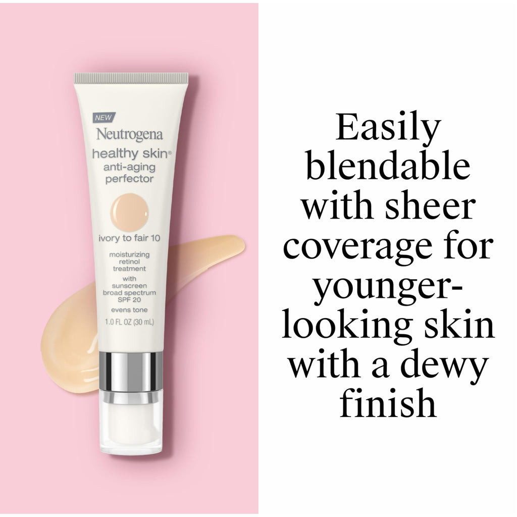 Neutrogena Healthy Skin Anti-Aging Perfector - with Retinol, Tinted Moisturizer with SPF 20 & Sheer Coverage that Smooths Skin Texture & Reduces the Look of Fine Lines, Natural to Tan (40), 1oz (30mL)