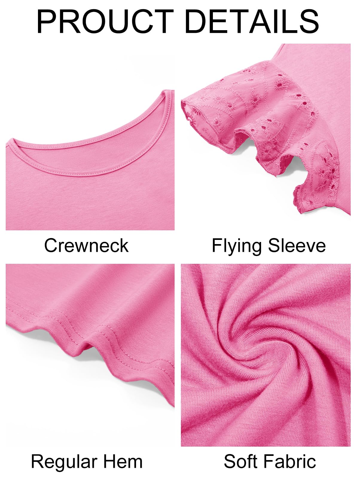Imily Bela Girls Ruffle Sleeve Shirts Summer Crewneck Eyelet Tee Tops Casual Cute Blouse 4-15 Years