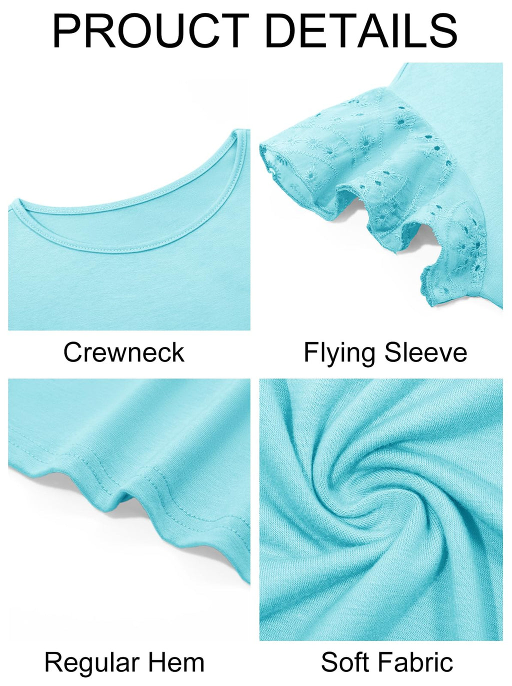 Imily Bela Girls Ruffle Sleeve Shirts Summer Crewneck Eyelet Tee Tops Casual Cute Blouse 4-15 Years