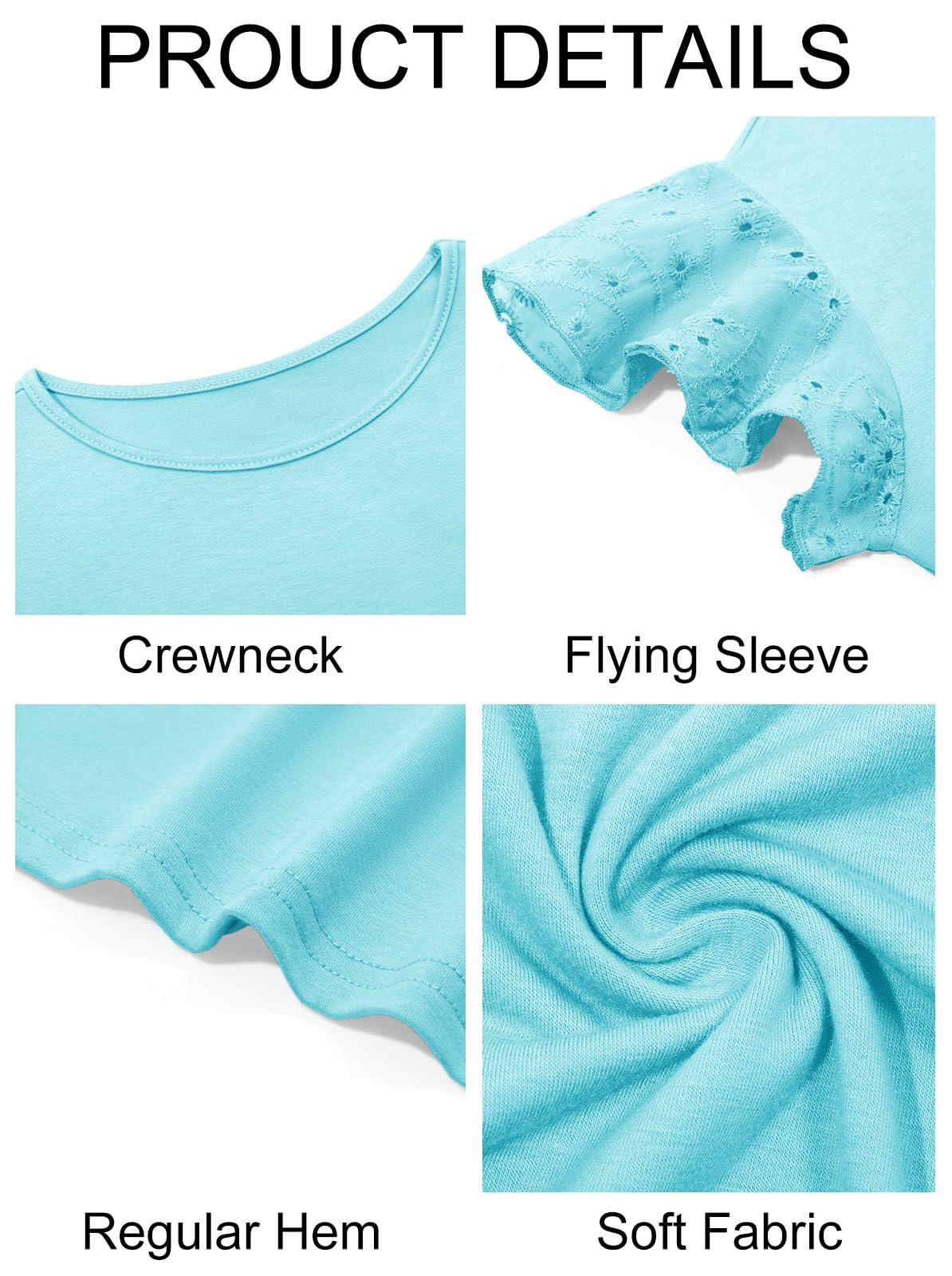 Imily Bela Girls Ruffle Sleeve Shirts Summer Crewneck Eyelet Tee Tops Casual Cute Blouse 4-15 Years