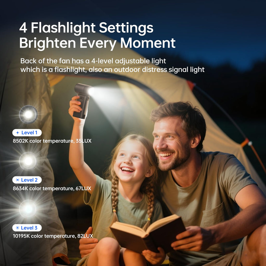 JISULIFE Portable Handheld Fan Ultra2 9000mAh, Max 25 Hrs, 5 IN 1, 100 Speed Turbo Fan, Rechargeable 18W Power Bank with Flashlight, Metal Shell Multi-Function Travel Essentials Gifts for Men-Grey