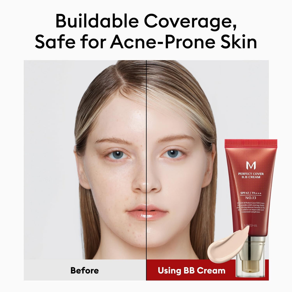 MISSHA M Perfect Cover BB Cream No.27 Honey Beige - Medium with Neutral/Warm Undertone SPF 42 PA +++ 1.69 Fl Oz - Tinted Moisturizer for face with SPF