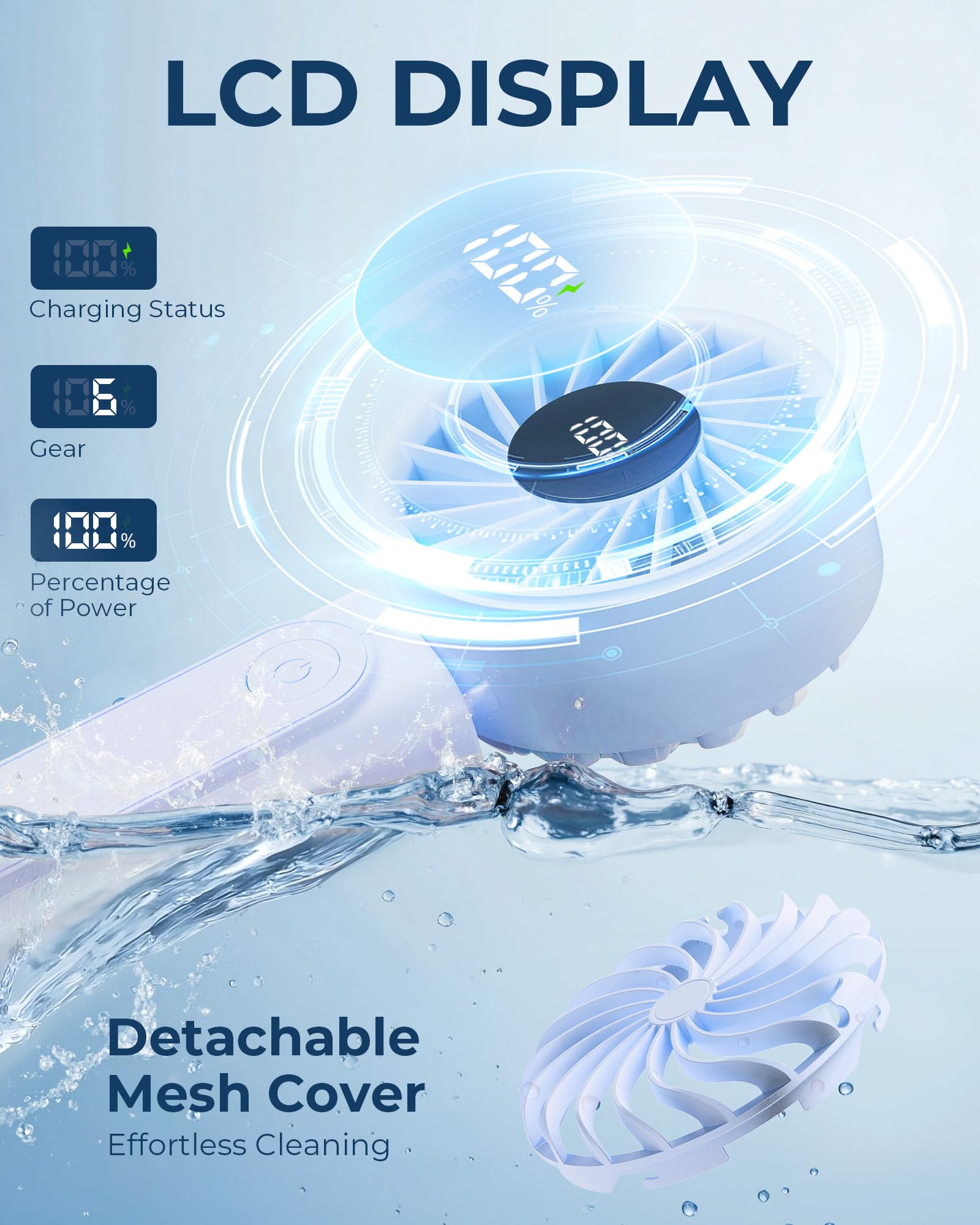 Peiyuu Handheld Fan, Portable Fan, 4000mAh Rechargeable Personal, 180° Foldable Mini Desk Fan with 6 Wind Speed, LCD Digital Display, Lanyard as Neck, Ultra Quiet, Pocket Size for Indoor Outdoor