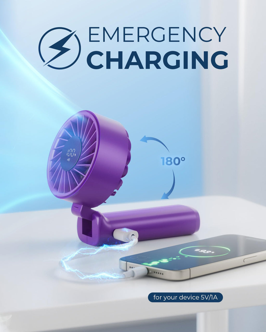 Peiyuu Handheld Fan, Portable Fan, 4000mAh Rechargeable Personal, 180° Foldable Mini Desk Fan with 6 Wind Speed, LCD Digital Display, Lanyard as Neck, Ultra Quiet, Pocket Size for Indoor Outdoor