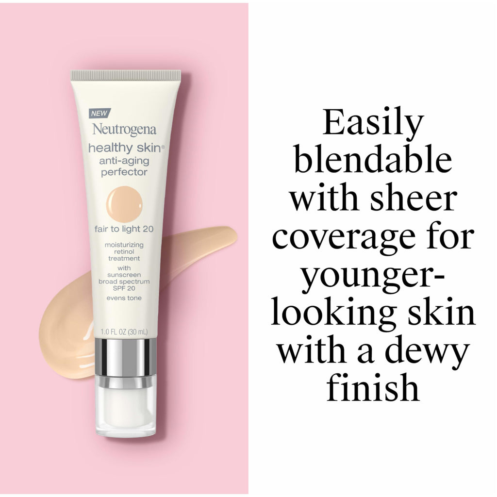 Neutrogena Healthy Skin Anti-Aging Perfector - with Retinol, Tinted Moisturizer with SPF 20 & Sheer Coverage that Smooths Skin Texture & Reduces the Look of Fine Lines, Natural to Tan (40), 1oz (30mL)