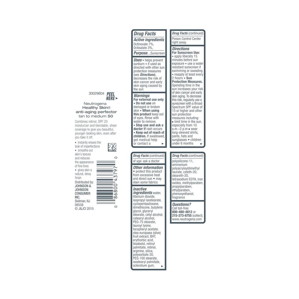 Neutrogena Healthy Skin Anti-Aging Perfector - with Retinol, Tinted Moisturizer with SPF 20 & Sheer Coverage that Smooths Skin Texture & Reduces the Look of Fine Lines, Natural to Tan (40), 1oz (30mL)