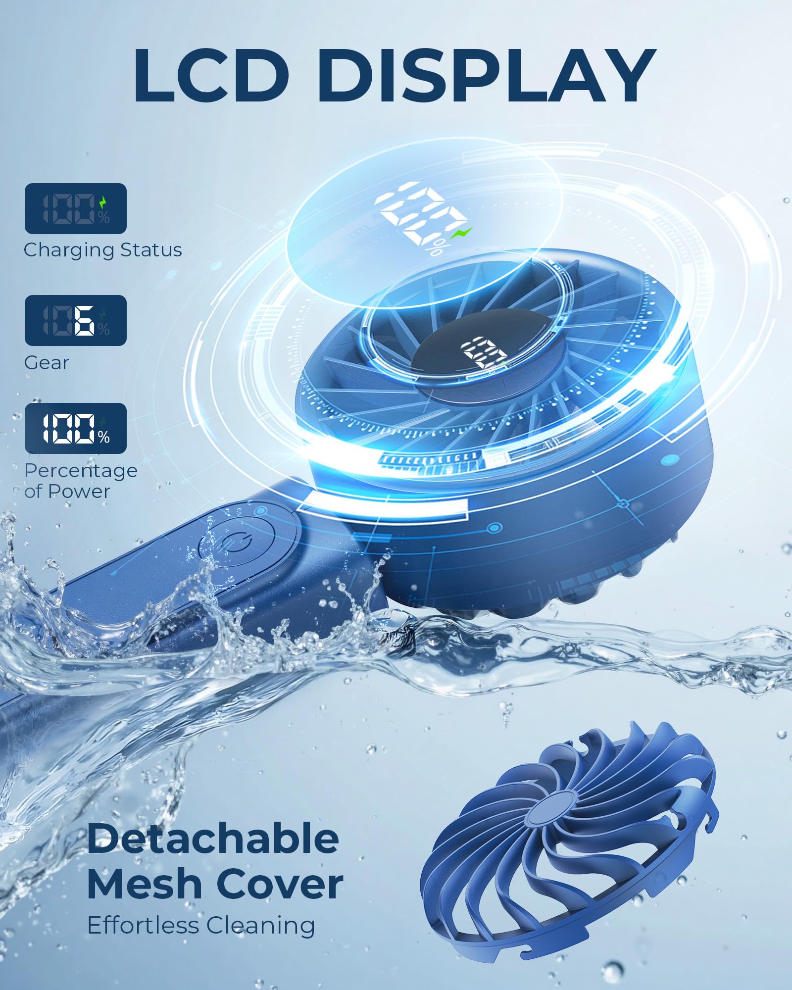 Peiyuu Handheld Fan, Portable Fan, 4000mAh Rechargeable Personal, 180° Foldable Mini Desk Fan with 6 Wind Speed, LCD Digital Display, Lanyard as Neck, Ultra Quiet, Pocket Size for Indoor Outdoor