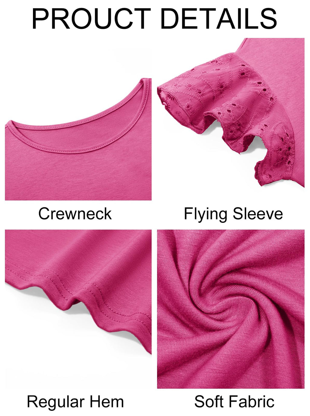 Imily Bela Girls Ruffle Sleeve Shirts Summer Crewneck Eyelet Tee Tops Casual Cute Blouse 4-15 Years