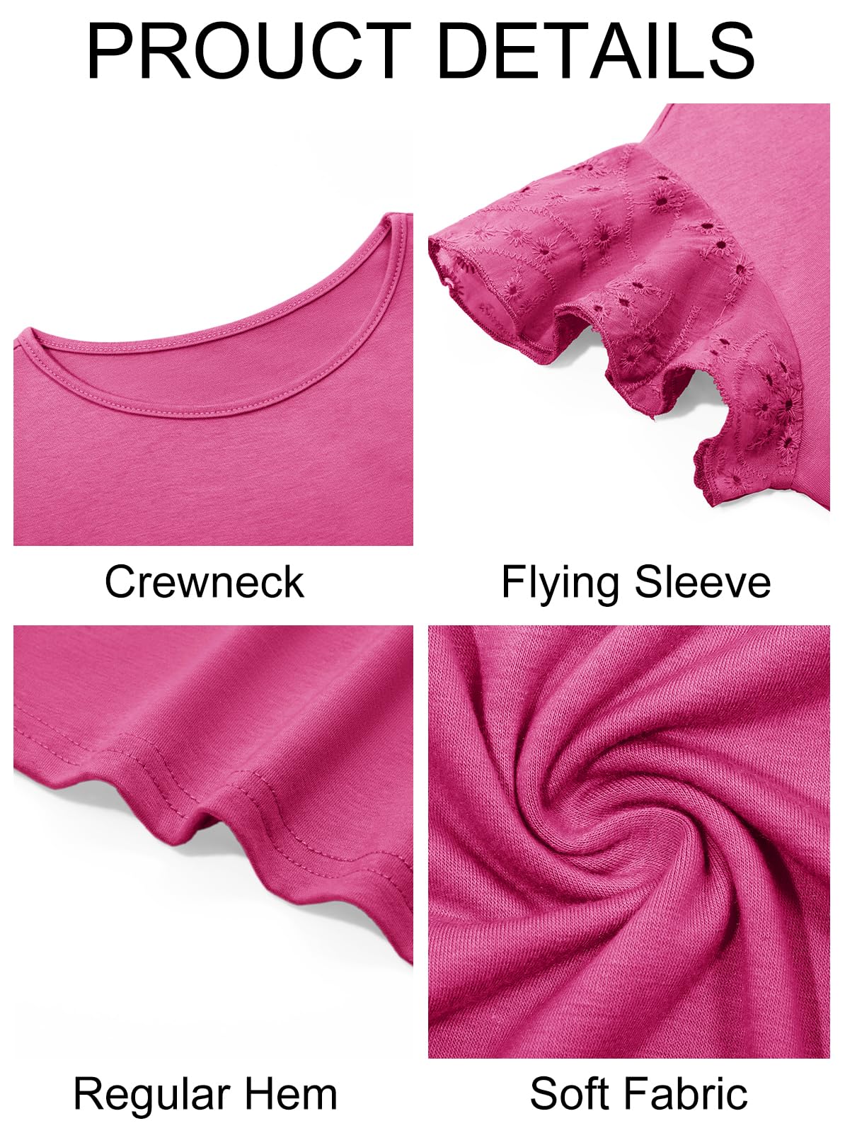 Imily Bela Girls Ruffle Sleeve Shirts Summer Crewneck Eyelet Tee Tops Casual Cute Blouse 4-15 Years