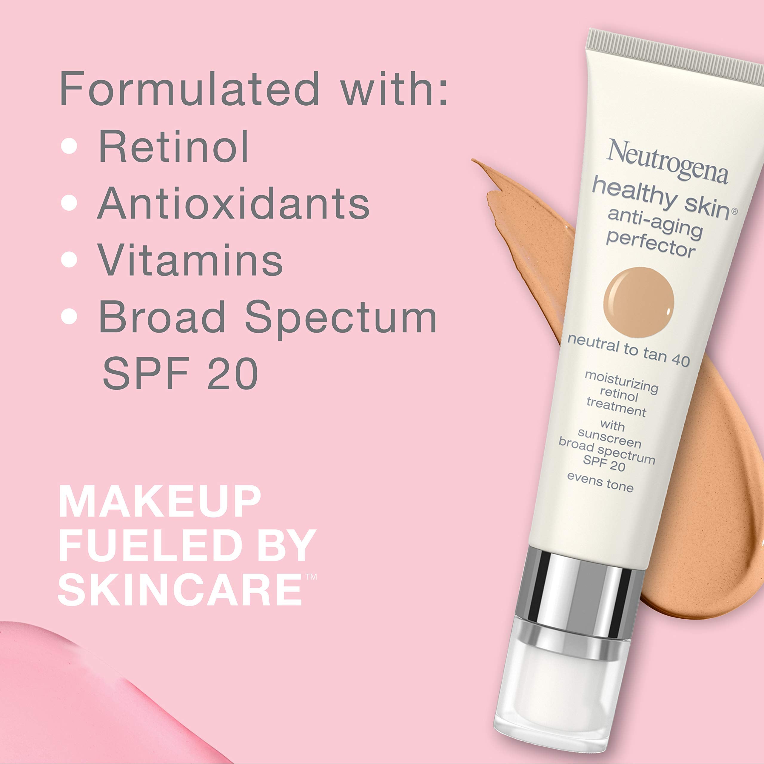 Neutrogena Healthy Skin Anti-Aging Perfector - with Retinol, Tinted Moisturizer with SPF 20 & Sheer Coverage that Smooths Skin Texture & Reduces the Look of Fine Lines, Natural to Tan (40), 1oz (30mL)