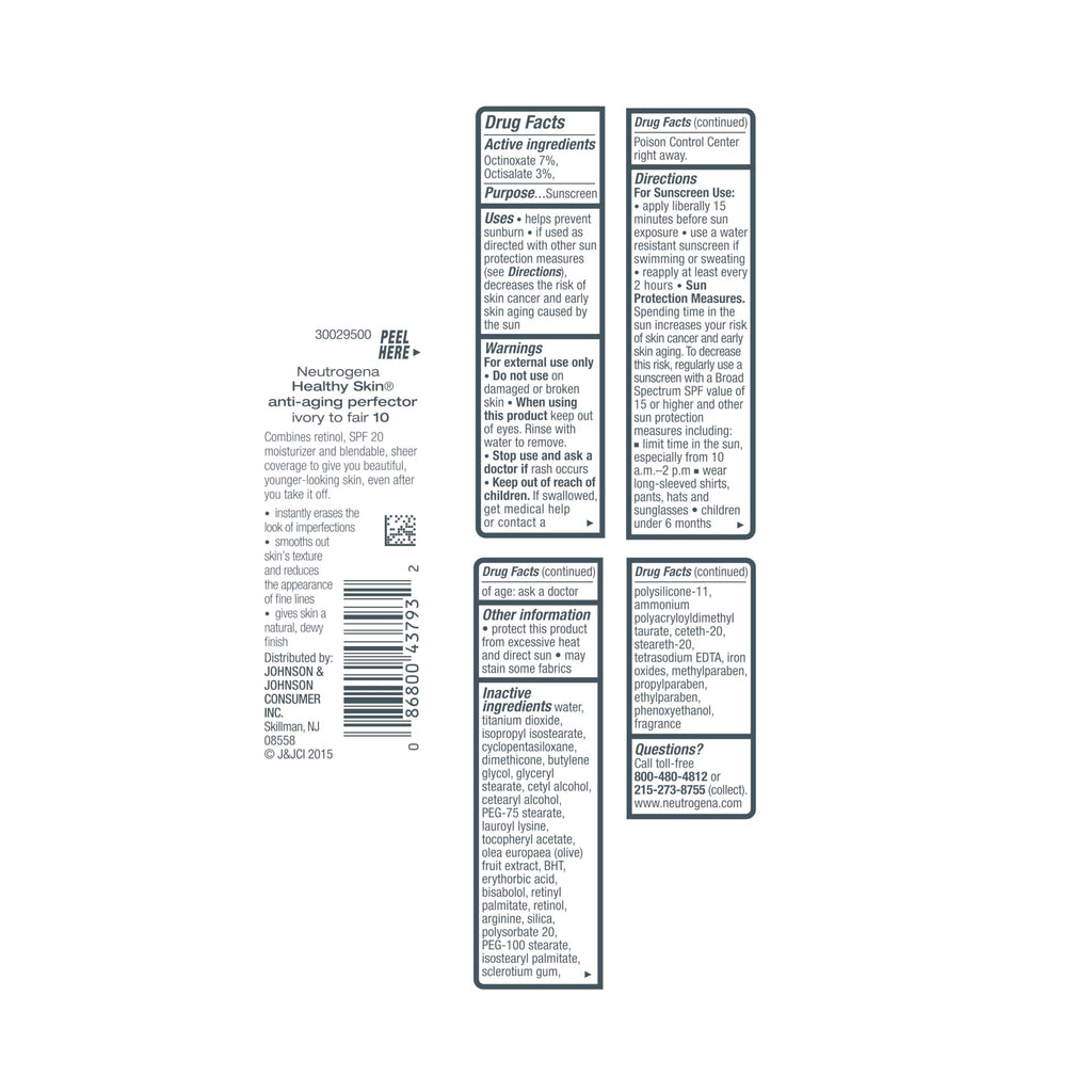 Neutrogena Healthy Skin Anti-Aging Perfector - with Retinol, Tinted Moisturizer with SPF 20 & Sheer Coverage that Smooths Skin Texture & Reduces the Look of Fine Lines, Natural to Tan (40), 1oz (30mL)
