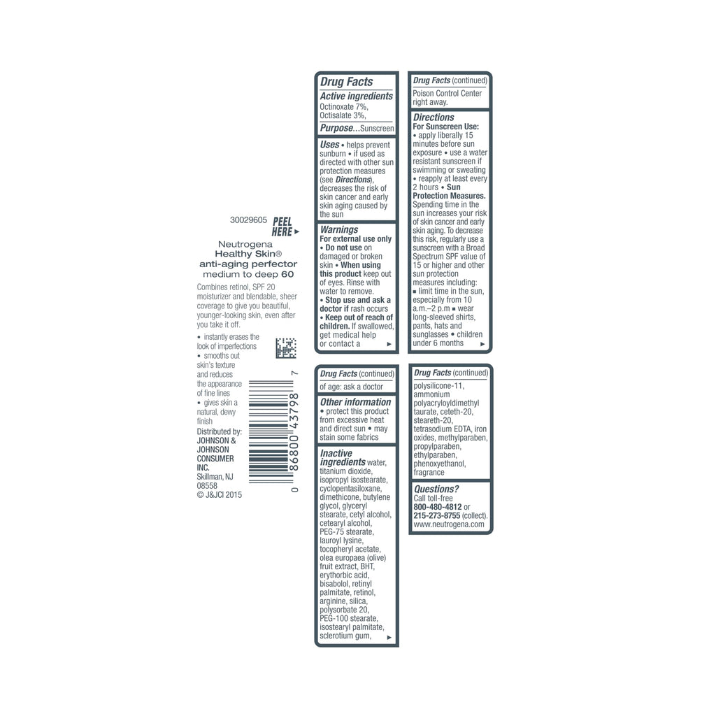 Neutrogena Healthy Skin Anti-Aging Perfector - with Retinol, Tinted Moisturizer with SPF 20 & Sheer Coverage that Smooths Skin Texture & Reduces the Look of Fine Lines, Natural to Tan (40), 1oz (30mL)