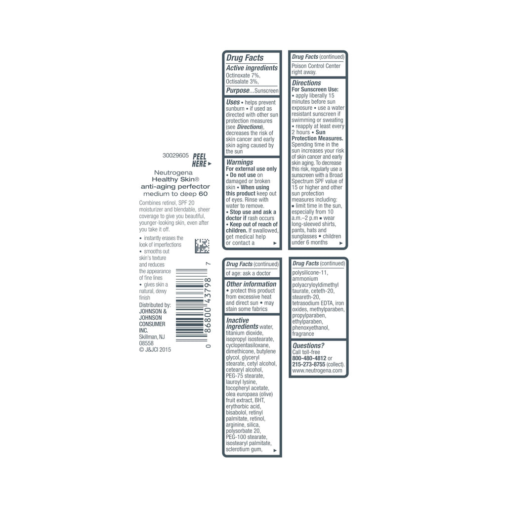 Neutrogena Healthy Skin Anti-Aging Perfector - with Retinol, Tinted Moisturizer with SPF 20 & Sheer Coverage that Smooths Skin Texture & Reduces the Look of Fine Lines, Natural to Tan (40), 1oz (30mL)